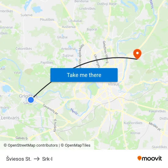 Šviesos St. to Srk-I map