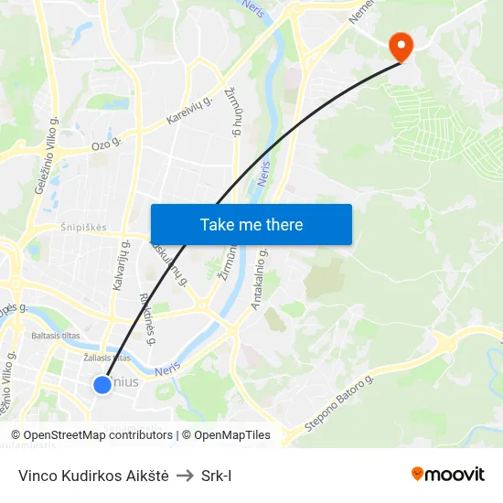 Vinco Kudirkos Aikštė to Srk-I map