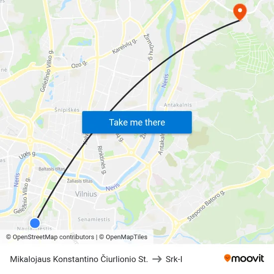 Mikalojaus Konstantino Čiurlionio St. to Srk-I map