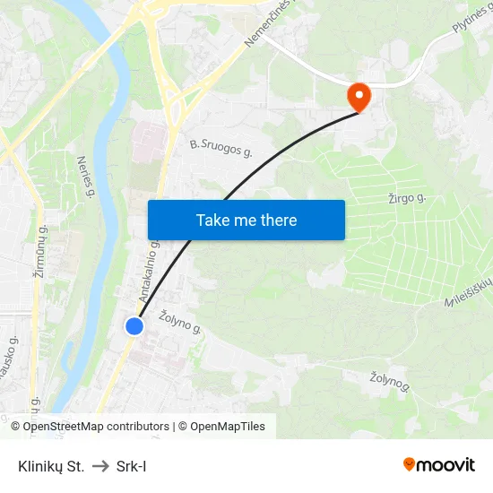 Klinikų St. to Srk-I map