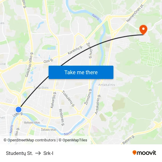 Studentų St. to Srk-I map