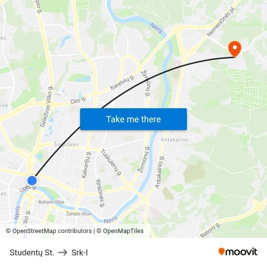 Studentų St. to Srk-I map