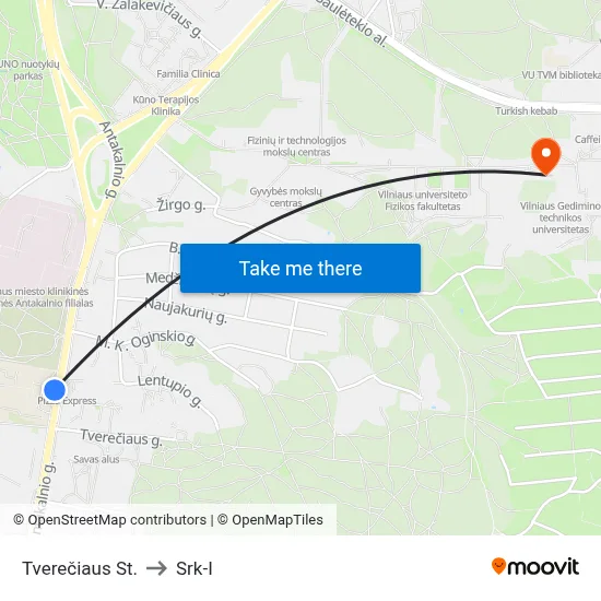 Tverečiaus St. to Srk-I map