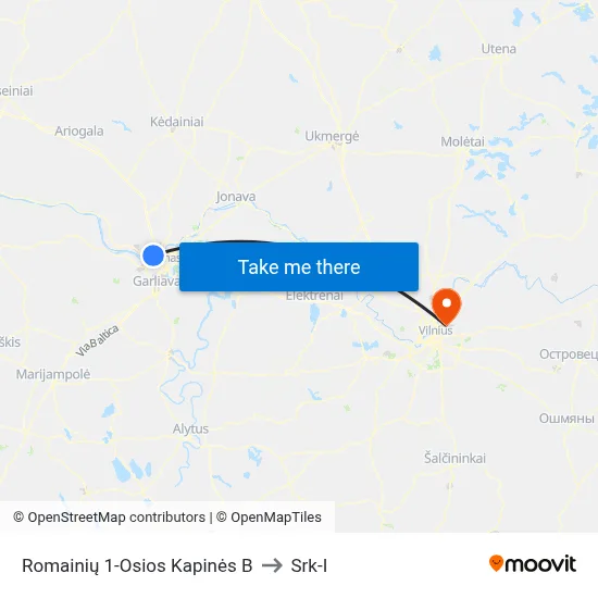 Romainių 1-Osios Kapinės B to Srk-I map