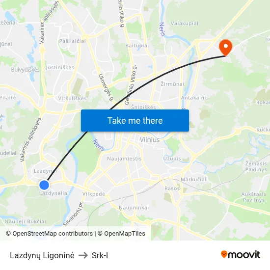 Lazdynų Ligoninė to Srk-I map
