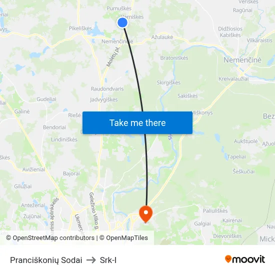 Pranciškonių Sodai to Srk-I map