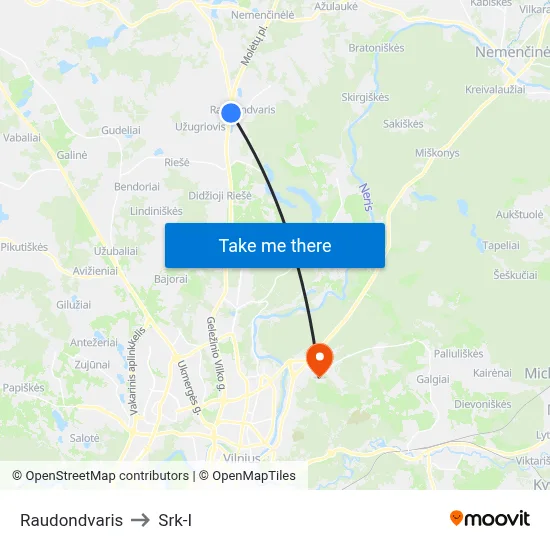 Raudondvaris to Srk-I map