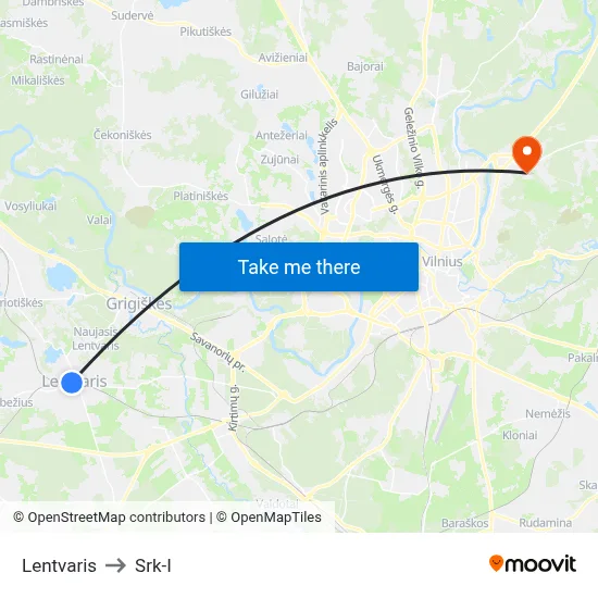 Lentvaris to Srk-I map