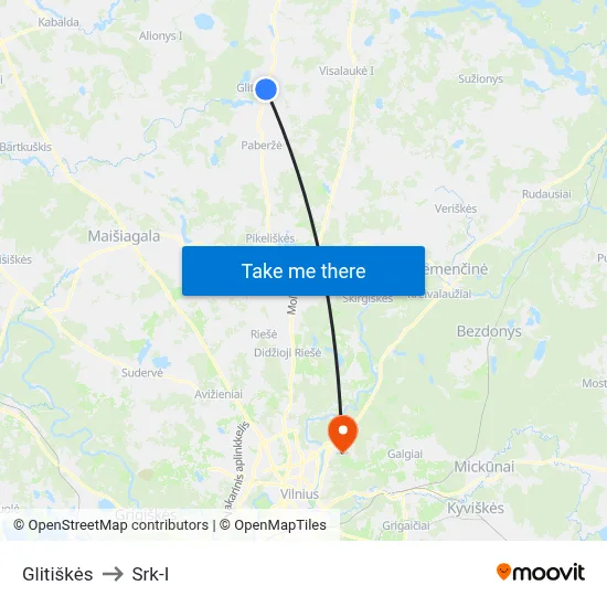 Glitiškės to Srk-I map