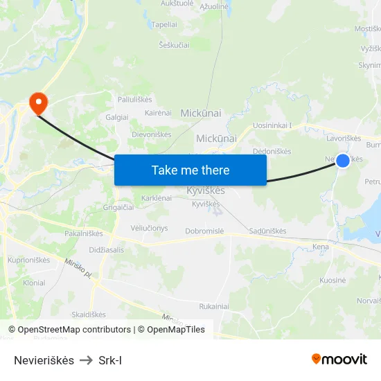 Nevieriškės to Srk-I map