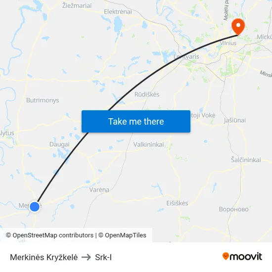 Merkinės Kryžkelė to Srk-I map