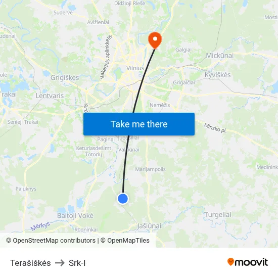 Terašiškės to Srk-I map
