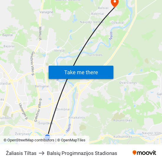 Žaliasis Tiltas to Balsių Progimnazijos Stadionas map