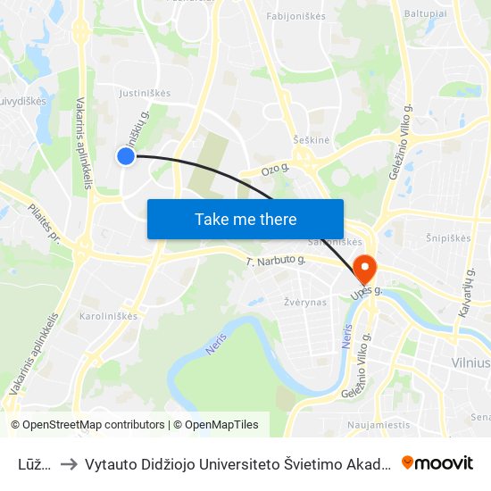 Lūžiai to Vytauto Didžiojo Universiteto Švietimo Akademija map