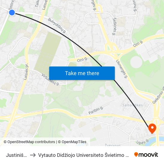 Justiniškės to Vytauto Didžiojo Universiteto Švietimo Akademija map