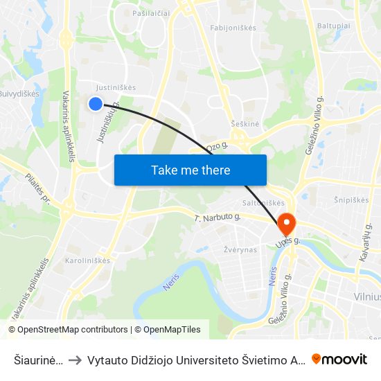 Šiaurinė St. to Vytauto Didžiojo Universiteto Švietimo Akademija map