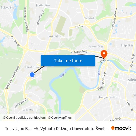 Televizijos Bokštas to Vytauto Didžiojo Universiteto Švietimo Akademija map