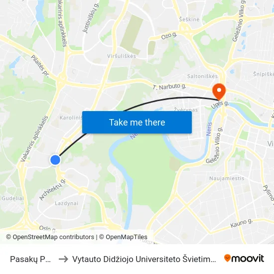 Pasakų Parkas to Vytauto Didžiojo Universiteto Švietimo Akademija map