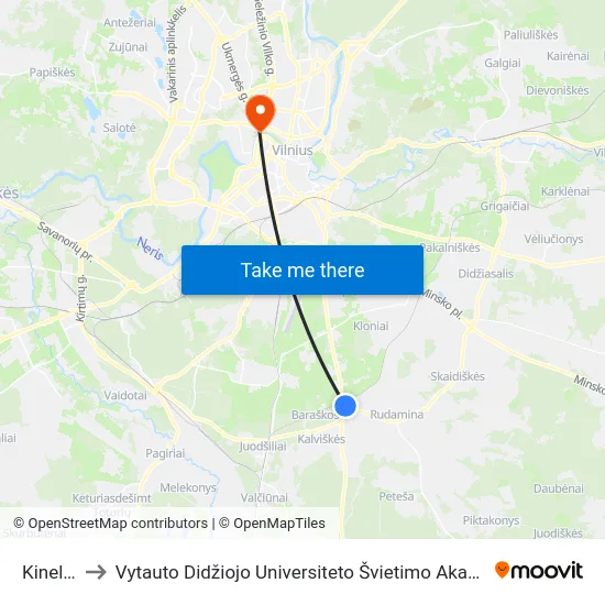 Kineliai to Vytauto Didžiojo Universiteto Švietimo Akademija map