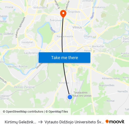 Kirtimų Geležinkelio Stotis to Vytauto Didžiojo Universiteto Švietimo Akademija map