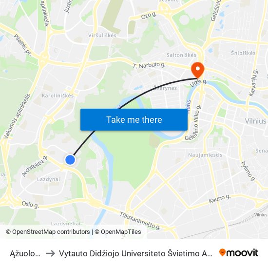 Ąžuolo St. to Vytauto Didžiojo Universiteto Švietimo Akademija map