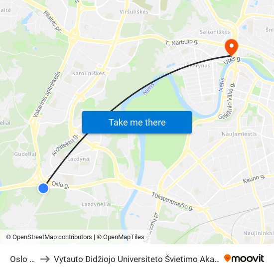 Oslo St. to Vytauto Didžiojo Universiteto Švietimo Akademija map