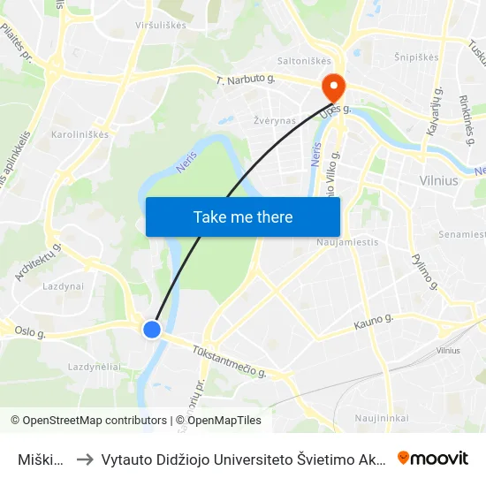 Miškiniai to Vytauto Didžiojo Universiteto Švietimo Akademija map