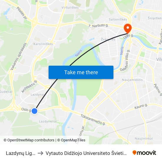 Lazdynų Ligoninė to Vytauto Didžiojo Universiteto Švietimo Akademija map