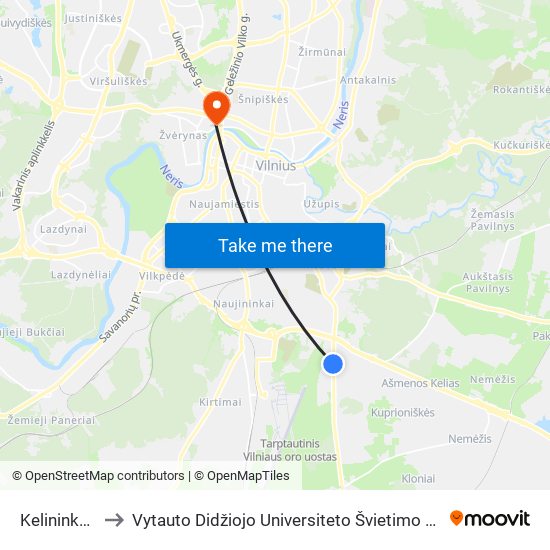 Kelininkų St. to Vytauto Didžiojo Universiteto Švietimo Akademija map