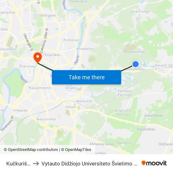 Kučkuriškės to Vytauto Didžiojo Universiteto Švietimo Akademija map