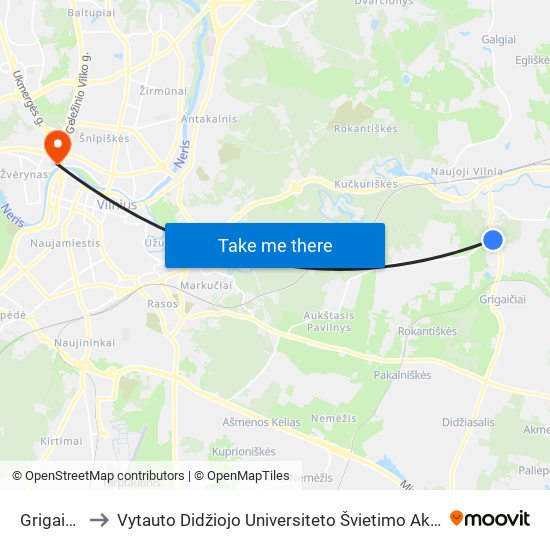 Grigaičiai to Vytauto Didžiojo Universiteto Švietimo Akademija map