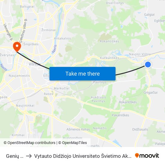 Genių St. to Vytauto Didžiojo Universiteto Švietimo Akademija map