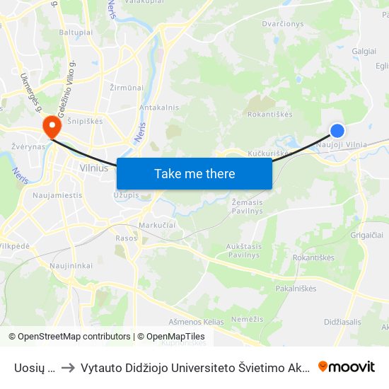 Uosių St. to Vytauto Didžiojo Universiteto Švietimo Akademija map