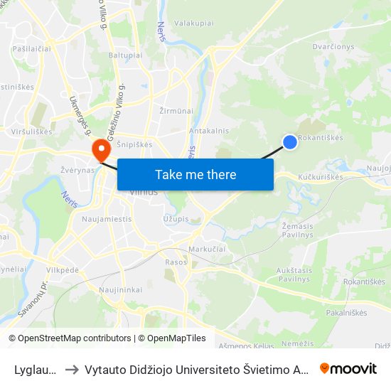 Lyglaukiai to Vytauto Didžiojo Universiteto Švietimo Akademija map