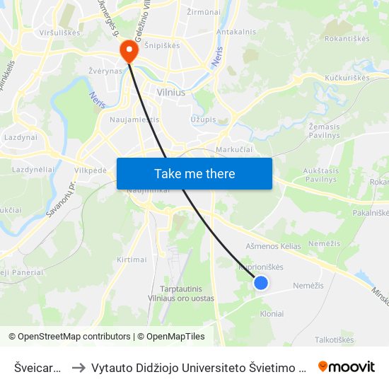 Šveicarų St. to Vytauto Didžiojo Universiteto Švietimo Akademija map