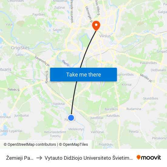 Žemieji Pagiriai to Vytauto Didžiojo Universiteto Švietimo Akademija map