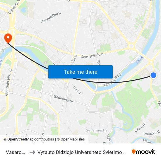 Vasaros St. to Vytauto Didžiojo Universiteto Švietimo Akademija map