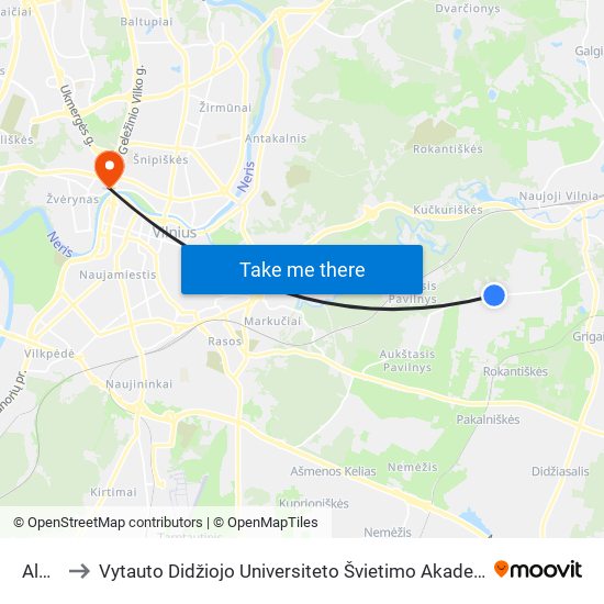 Alėja to Vytauto Didžiojo Universiteto Švietimo Akademija map