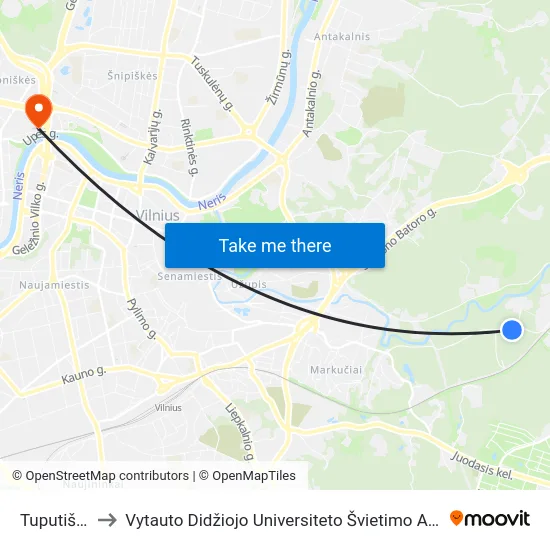 Tuputiškės to Vytauto Didžiojo Universiteto Švietimo Akademija map