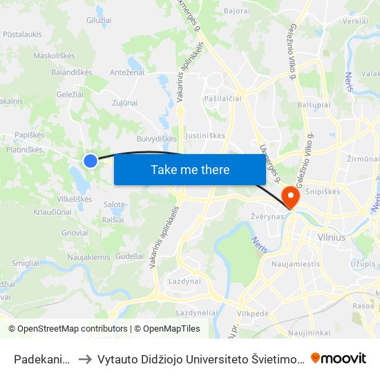 Padekaniškės to Vytauto Didžiojo Universiteto Švietimo Akademija map