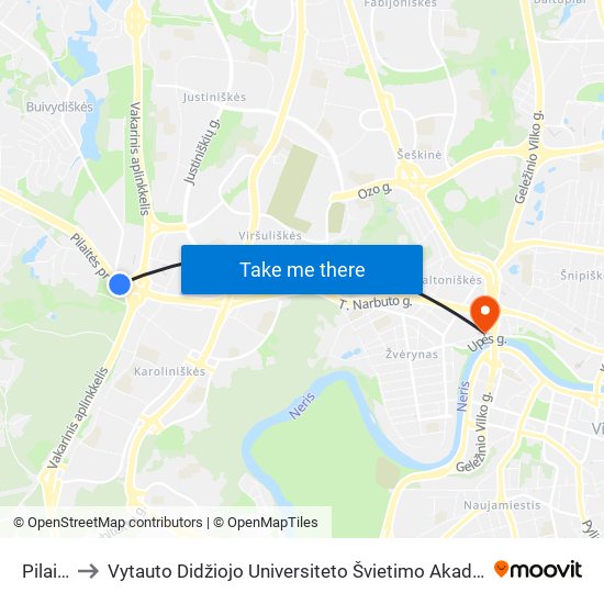 Pilaitė to Vytauto Didžiojo Universiteto Švietimo Akademija map