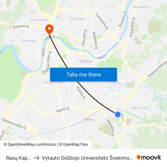 Rasų Kapinės to Vytauto Didžiojo Universiteto Švietimo Akademija map