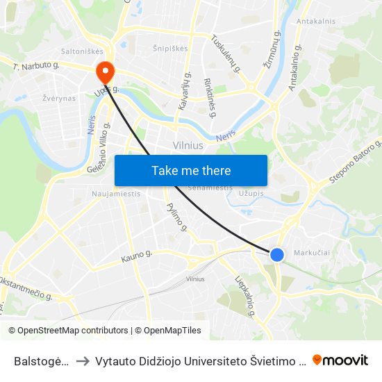 Balstogės St. to Vytauto Didžiojo Universiteto Švietimo Akademija map