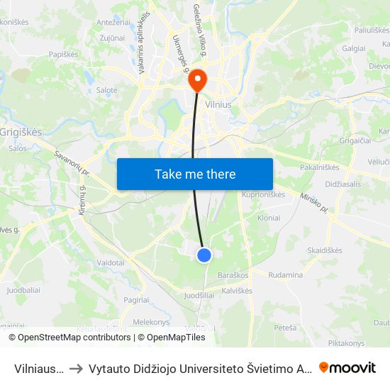 Vilniaus St. to Vytauto Didžiojo Universiteto Švietimo Akademija map