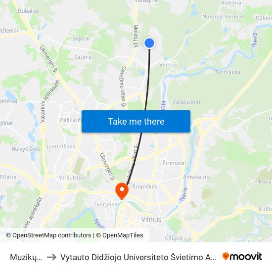 Muzikų St. to Vytauto Didžiojo Universiteto Švietimo Akademija map