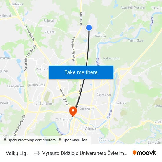 Vaikų Ligoninė to Vytauto Didžiojo Universiteto Švietimo Akademija map