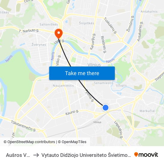 Aušros Vartai to Vytauto Didžiojo Universiteto Švietimo Akademija map