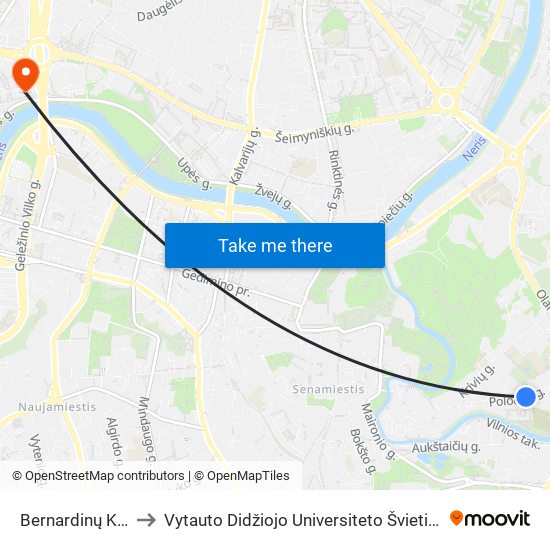 Bernardinų Kapinės to Vytauto Didžiojo Universiteto Švietimo Akademija map