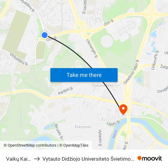 Vaikų Kaimas to Vytauto Didžiojo Universiteto Švietimo Akademija map