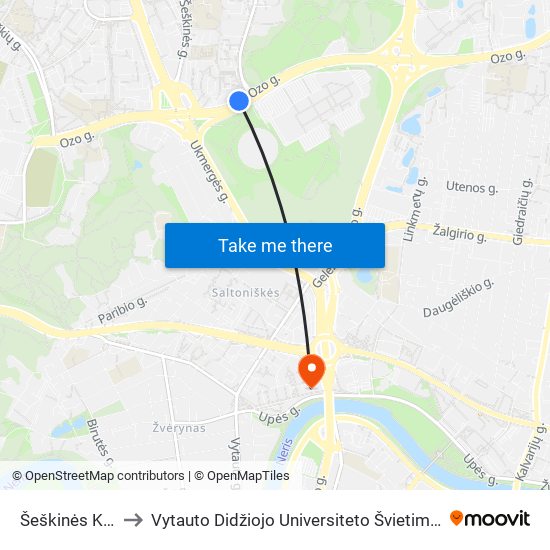 Šeškinės Kalvos to Vytauto Didžiojo Universiteto Švietimo Akademija map